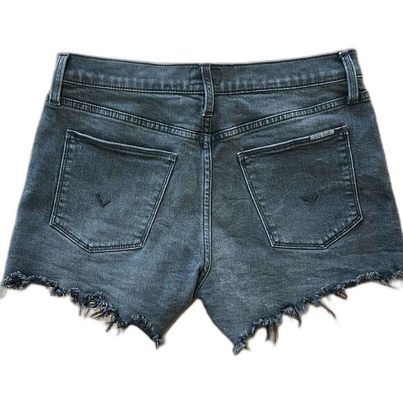 Hudson Jean Shorts Women 28 Black Wash Denim Cutoff Mid rise Raw Frayed Hem - Picture 2 of 8